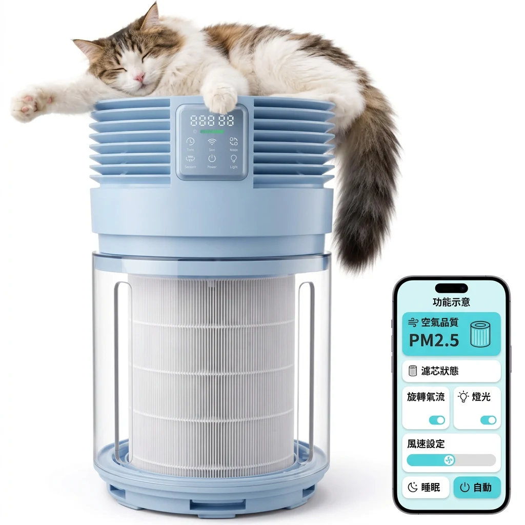 PETGUGU 寵物空氣清新機｜360° 旋轉氣流・H13 HEPA 過濾